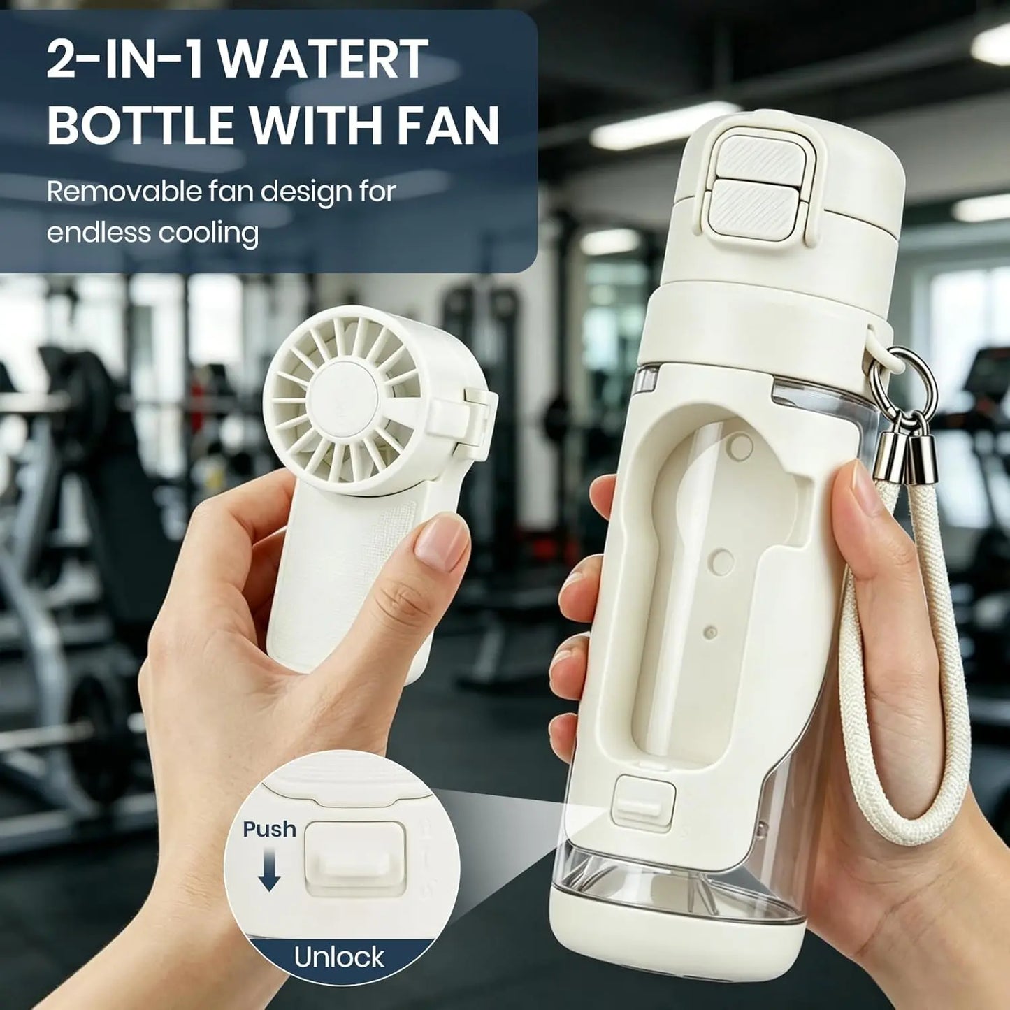 2-in-1 Water Bottle with Built-In Foldable Fan, Portable Dual-Drinking Cooling Water Bottle with Fan 3 Speeds USB, 3 Speeds Adjustable for Outdoors Sports