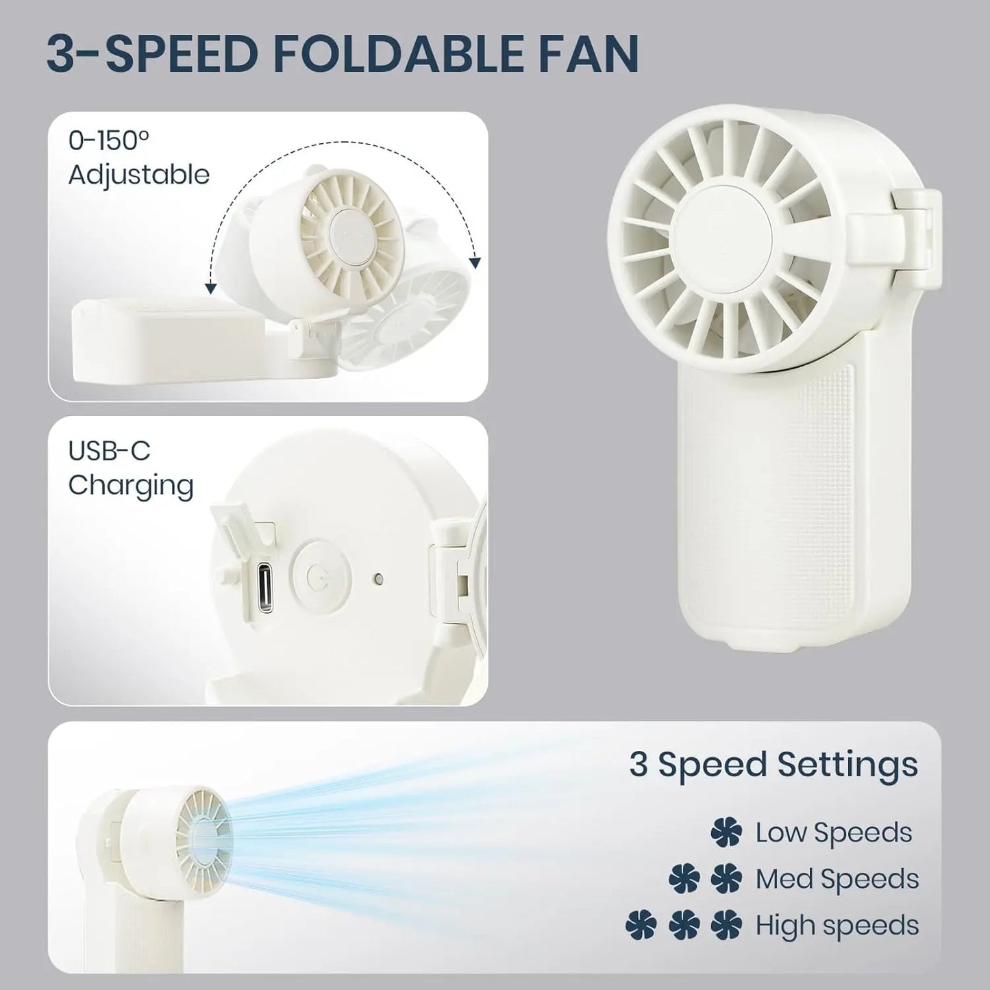 2-in-1 Water Bottle with Built-In Foldable Fan, Portable Dual-Drinking Cooling Water Bottle with Fan 3 Speeds USB, 3 Speeds Adjustable for Outdoors Sports