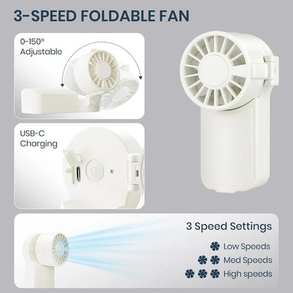 2-in-1 Water Bottle with Built-In Foldable Fan, Portable Dual-Drinking Cooling Water Bottle with Fan 3 Speeds USB, 3 Speeds Adjustable for Outdoors Sports