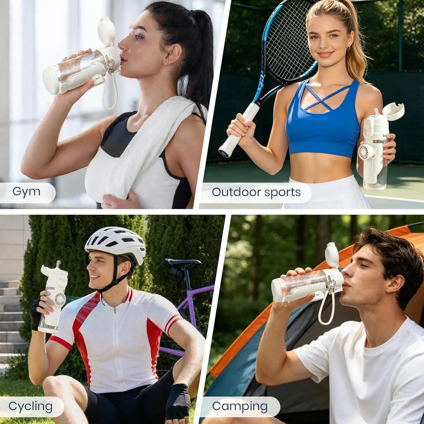 2-in-1 Water Bottle with Built-In Foldable Fan, Portable Dual-Drinking Cooling Water Bottle with Fan 3 Speeds USB, 3 Speeds Adjustable for Outdoors Sports
