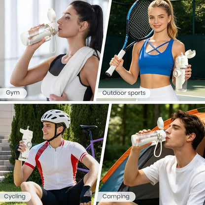 2-in-1 Water Bottle with Built-In Foldable Fan, Portable Dual-Drinking Cooling Water Bottle with Fan 3 Speeds USB, 3 Speeds Adjustable for Outdoors Sports