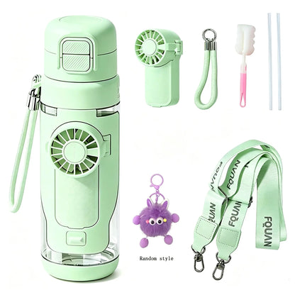 2-in-1 Water Bottle with Built-In Foldable Fan, Portable Dual-Drinking Cooling Water Bottle with Fan 3 Speeds USB, 3 Speeds Adjustable for Outdoors Sports